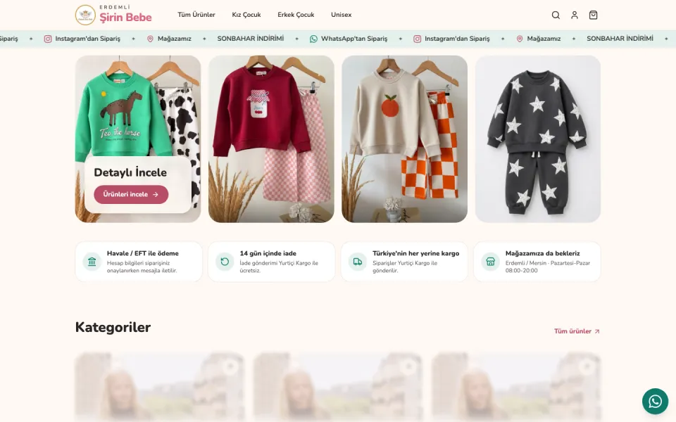 Home page of the Erdemli Şirin Bebe online store